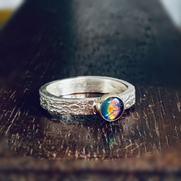 Recycled Sterling silver and 14 carat Solid Gold Opal Ring.