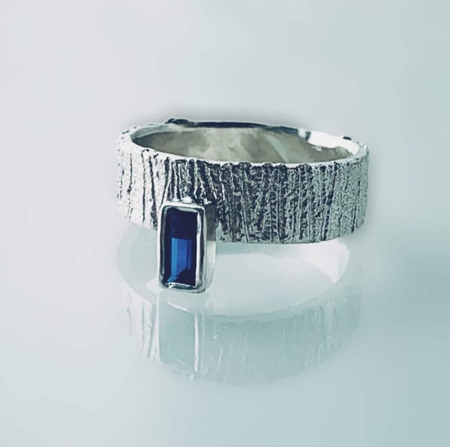 STERLING SILVER Blue Spinel Ring, Handmade Urban Jewellery