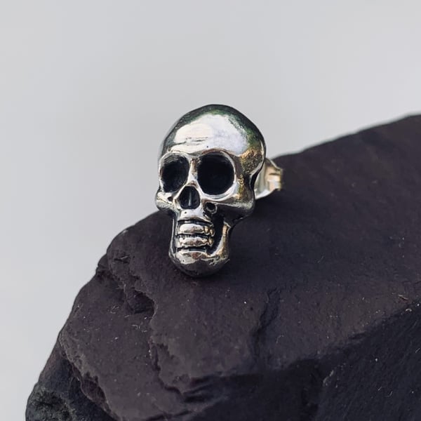 Recycled Sterling Silver Skull Earring