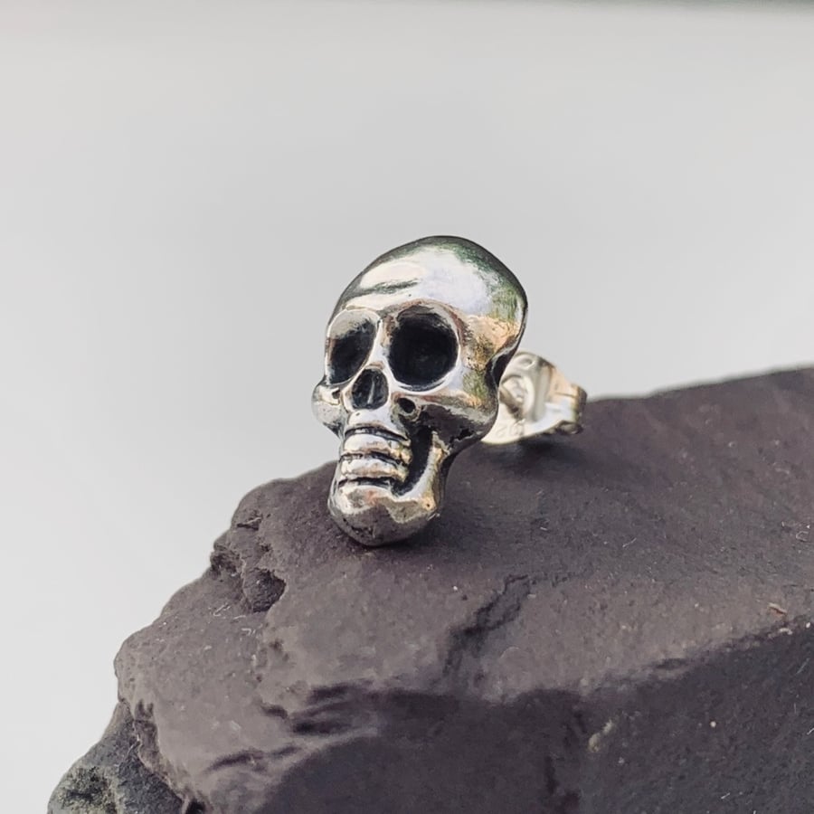 NOGGIN SKULL Recycled Sterling Silver Skull Earring