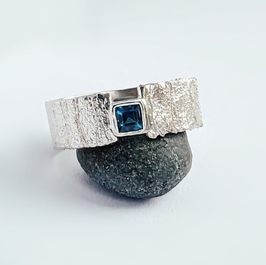 Recycled HANDMADE Sterling Silver London Blue Topaz Ring