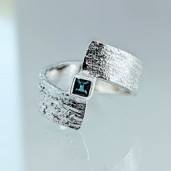 Recycled Sterling Silver Heat Fire Textured Topaz Ring