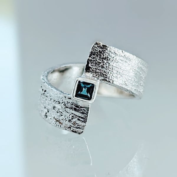 STERLING SILVER  Heat Fire Textured Topaz Ring, Handmade Urban Jewellery