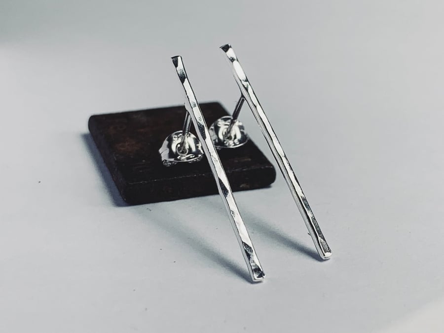 Recycled Handmade Sterling Skinny Bar stud earrings