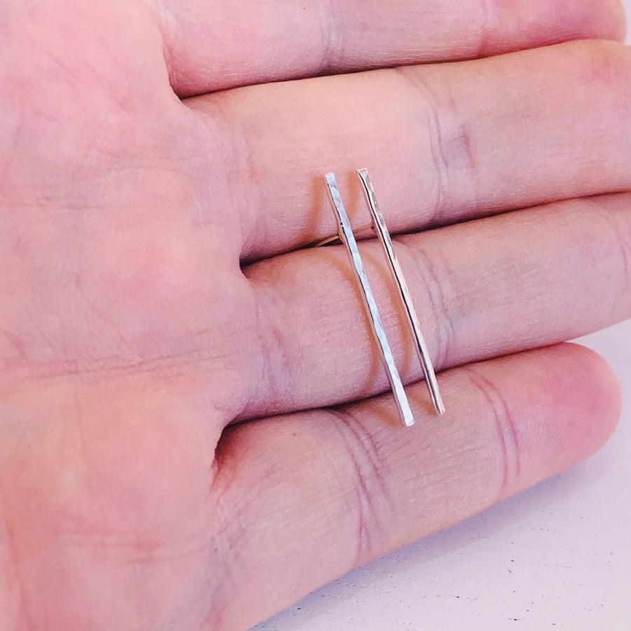 Recycled Handmade Sterling Skinny Bar stud earrings