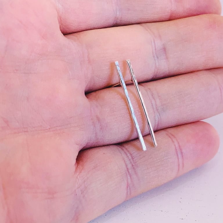 Recycled Handmade Sterling Skinny Bar stud earrings