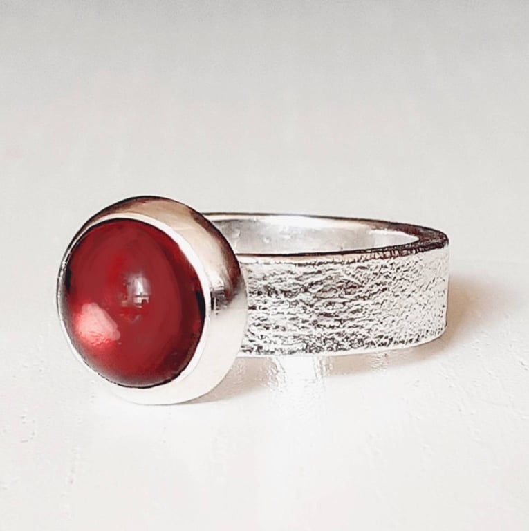 STERLING SILVER  Garnet Ring, Handmade Urban Jewellery