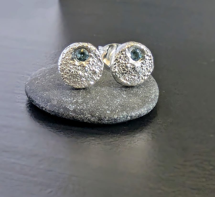 HANDMADE Recycled Sterling Silver Swiss Blue Topaz Stud Earring