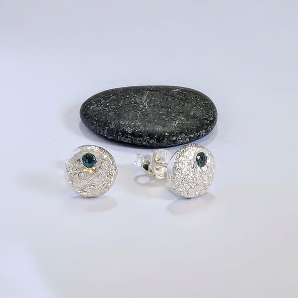 HANDMADE Recycled Sterling Silver Swiss Blue Topaz Stud Earring