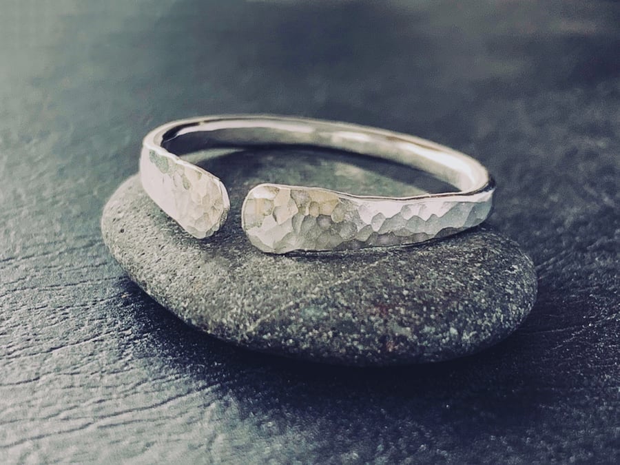 Recycled Handmade Sterling Silver Hammered and Forged Open Ring