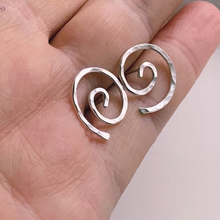 Silver, silver stud earrings. silver studs, spiral silver stud earrings