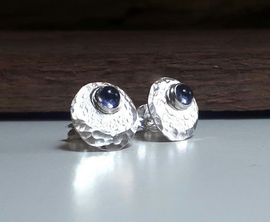 STERLING SILVER Handmade Iolite Stud Earrings, Handmade Urban Jewellery