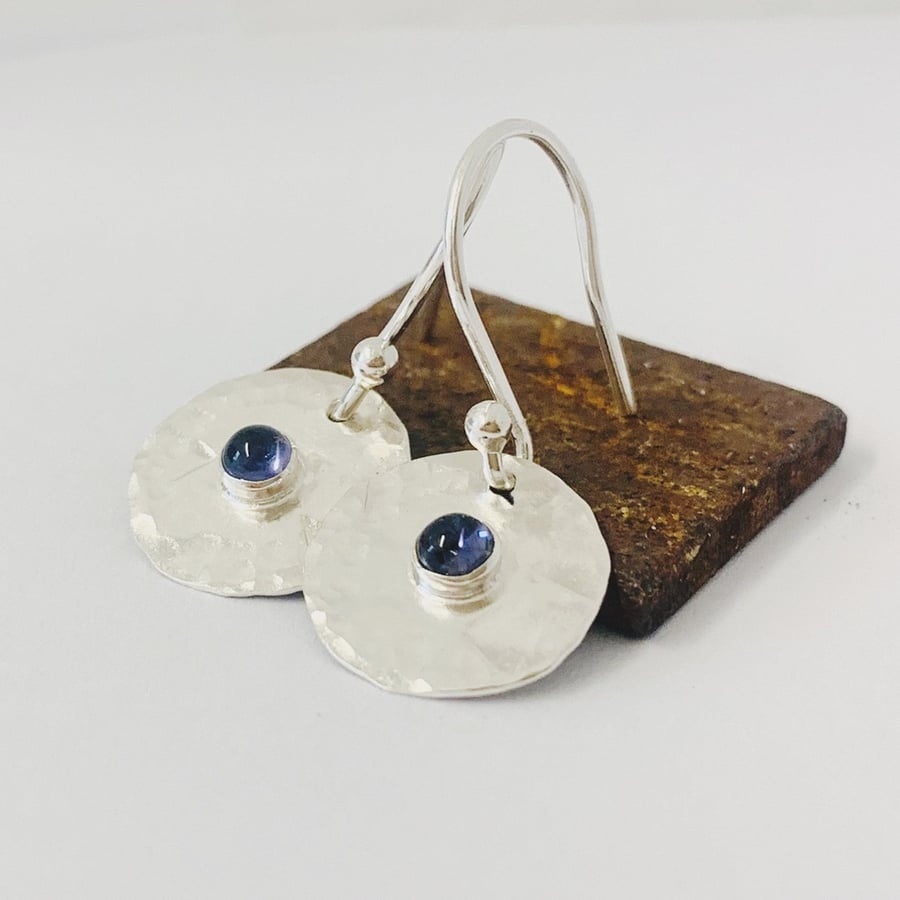 Recycled Sterling Silver Iolite Handmade Drop Earrings