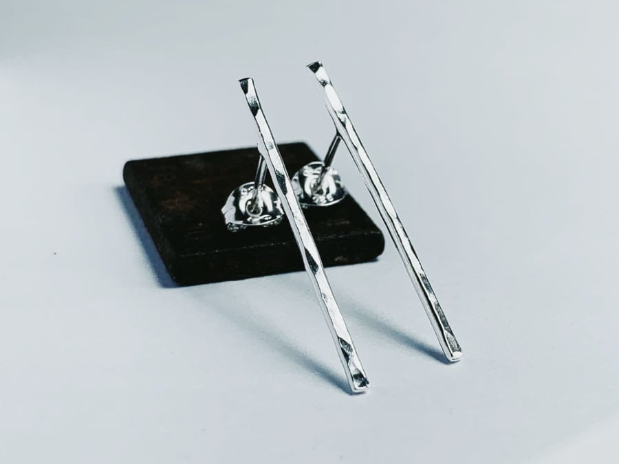 Recycled Sterling Silver Handmade Skinny Bar earrings by Nyaki Punk Jewellery