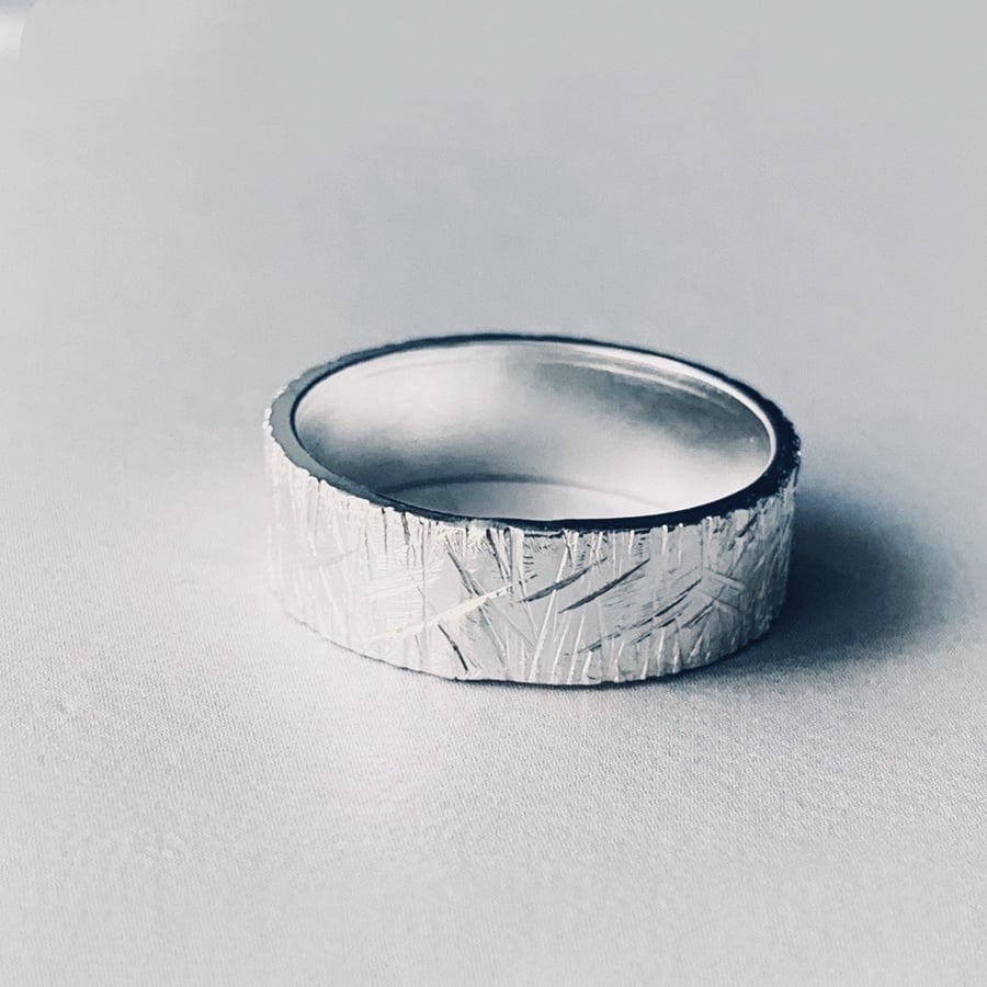 Recycled Sterling Silver Handmade Scratch Textured Band