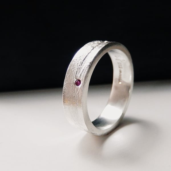 Natural Ruby Recycled Sterling Silver Heat Textured Ruby Ring