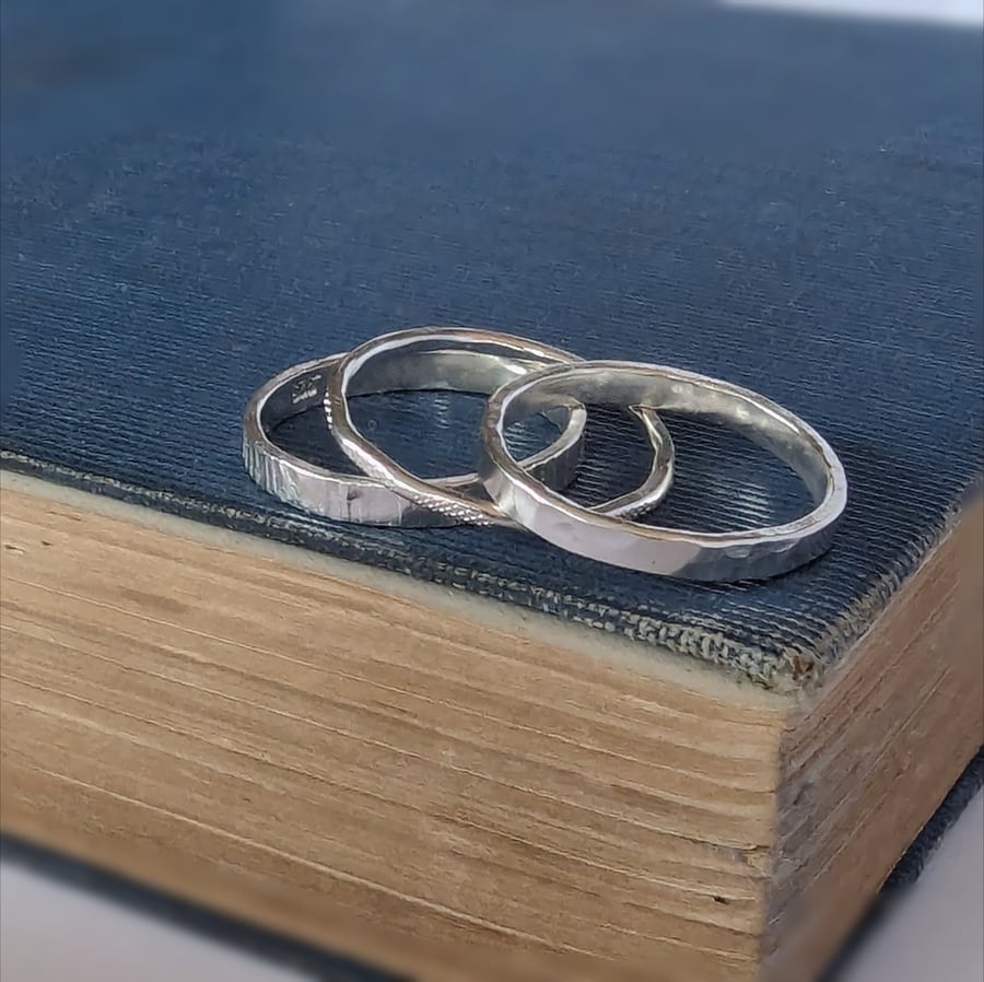 Recycled Sterling Silver Handmade Textured Bands