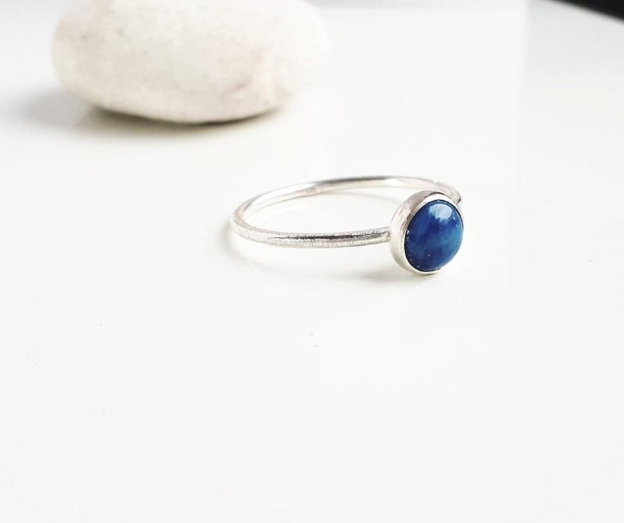 Sterling Silver Skinny Lapis Lazuli Scratch Ring, Handmade Urban Jewellery Desig