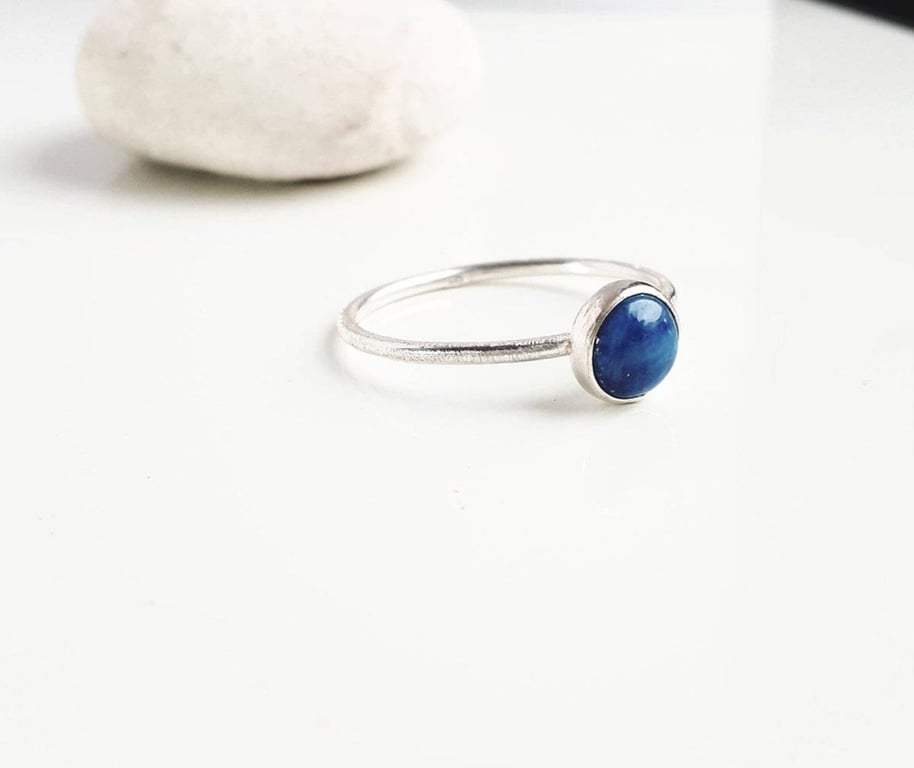 Sterling Silver Skinny Lapis Lazuli Scratch Ring, Handmade Urban Jewellery Desig