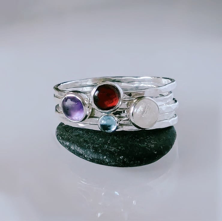 Sterling Silver Gemstone Stacking Rings, Handmade Urban Designed Jewellery