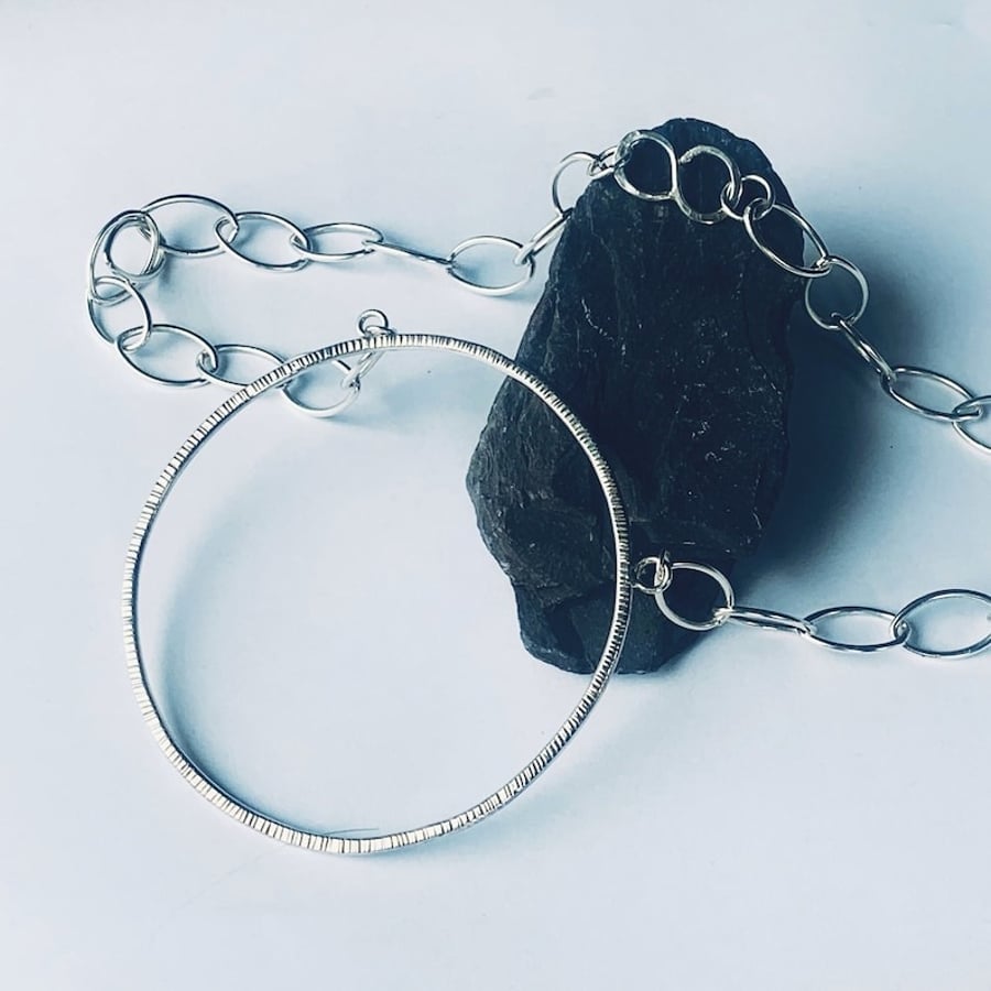 Recycled Handmade Sterling Silver Hoop Necklace