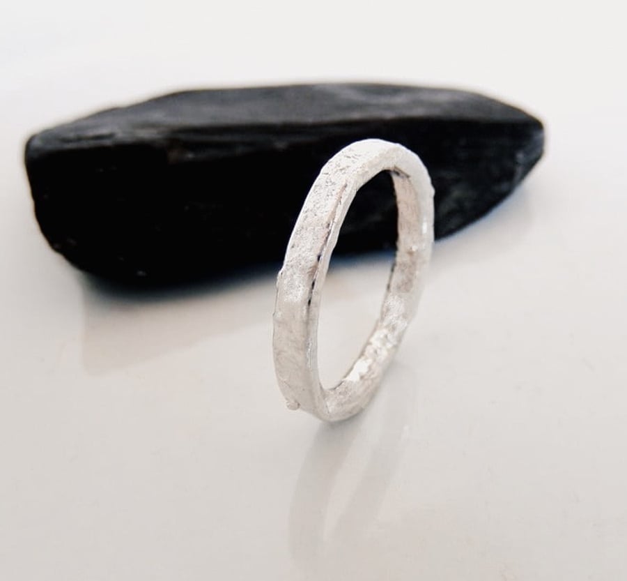 STERLING SILVER heat fire textured ring, Handmade Urban Jewellery