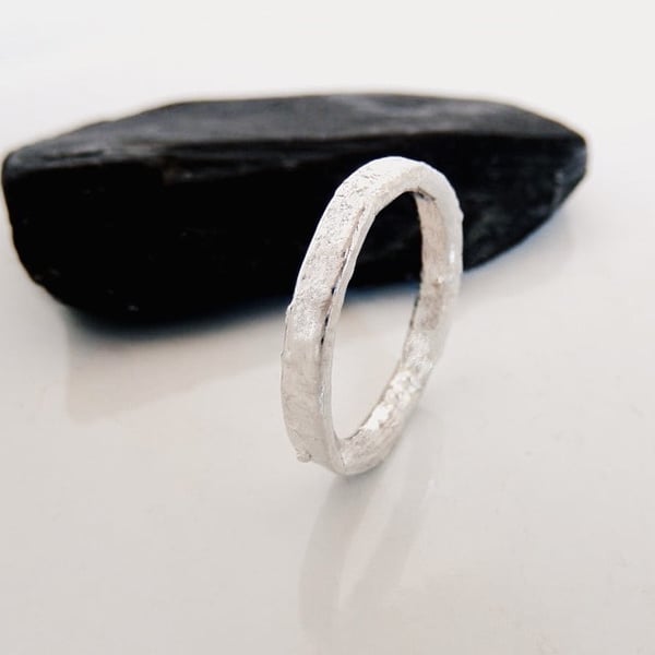 STERLING SILVER heat fire textured ring, Handmade Urban Jewellery