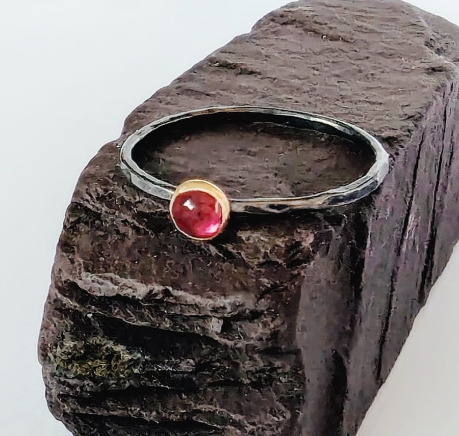Sterling Silver Oxidised Garnet Ring, Handmade Urban Design Jewellery