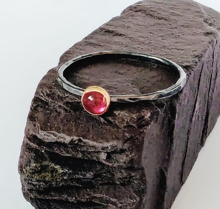 Sterling Silver Oxidised Garnet Ring, Handmade Urban Design Jewellery