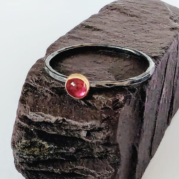 Sterling Silver Oxidised Garnet Ring, Handmade Urban Design Jewellery