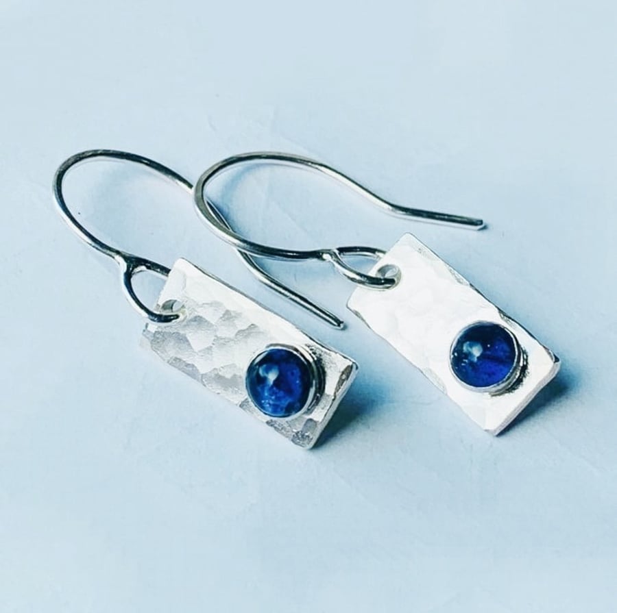 Recycled Handmade Sterling Silver Iolite Drop Earrings