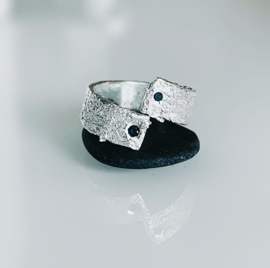 STERLING SILVER Textured Sapphire Ring, HandmadeUrban Design Jewellery