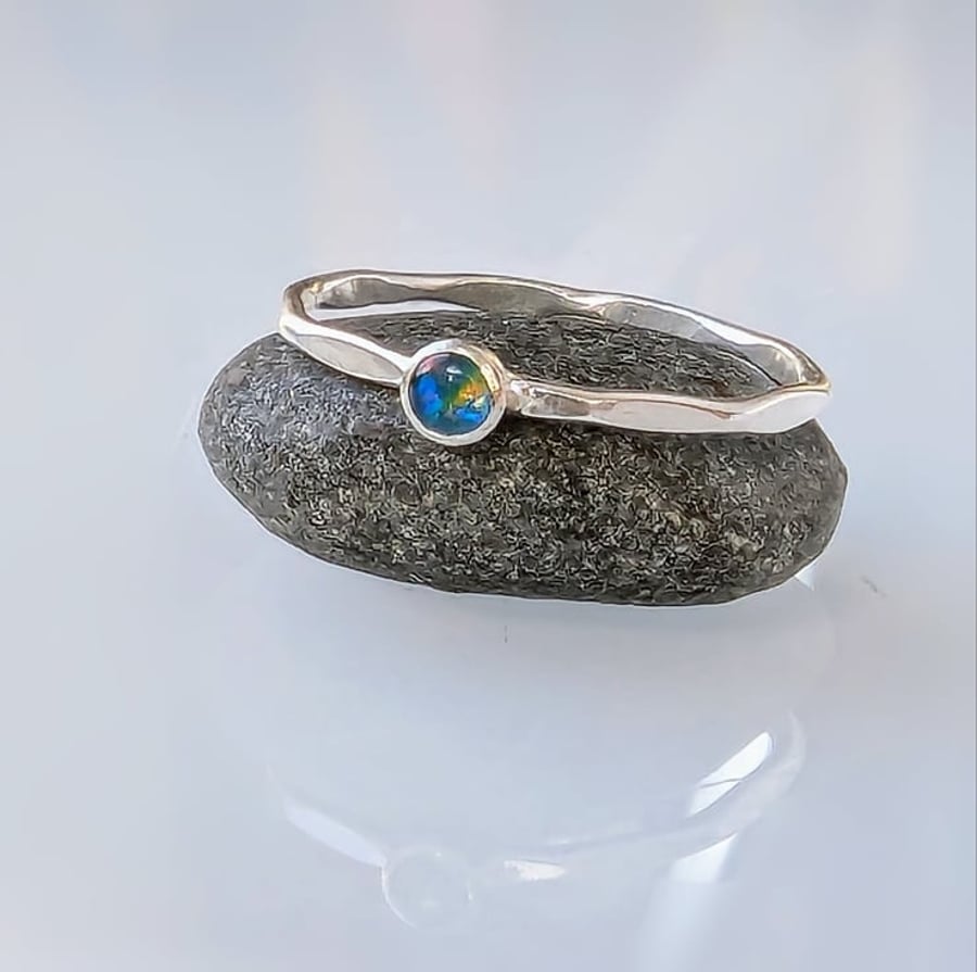 STERLING SILVER Skinny Opal Ring, Handmade Urban Jewellery