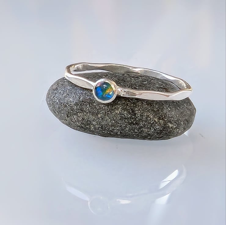 STERLING SILVER Skinny Opal Ring, Handmade Urban Jewellery
