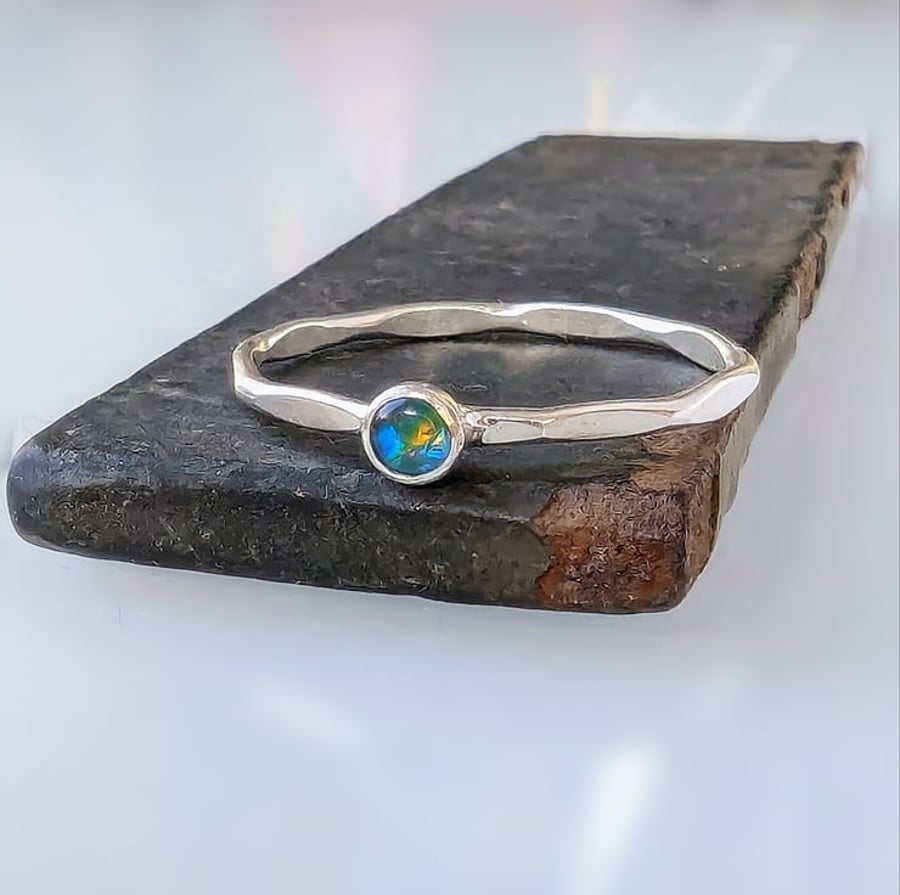 Sterling Silver Skinny Opal Ring, Handmade Urban Design Jewellery