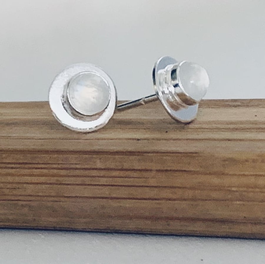 Sterling Silver Moonstone Stud Earrings, Handmade Urban Design Jewellery