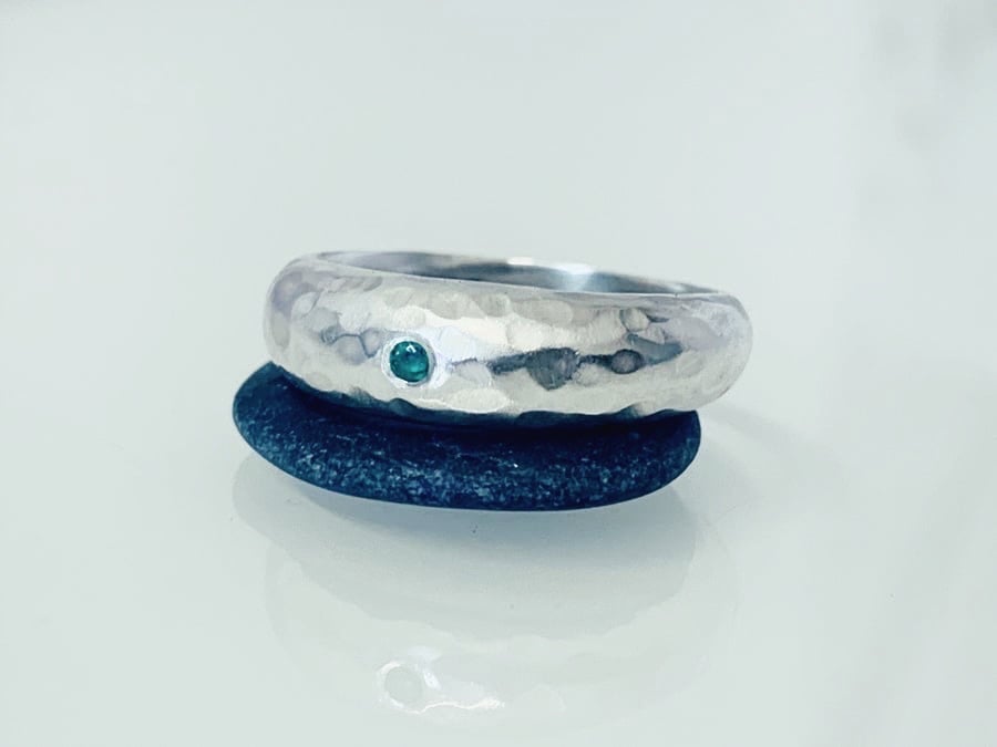 Natural Emerald HANDMADE Recycled  Sterling Silver  Ring