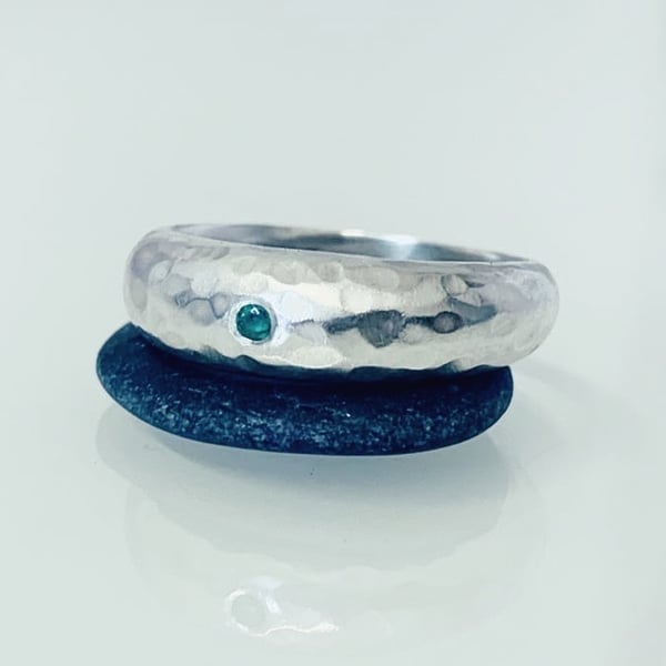 Natural Emerald HANDMADE Recycled  Sterling Silver  Ring