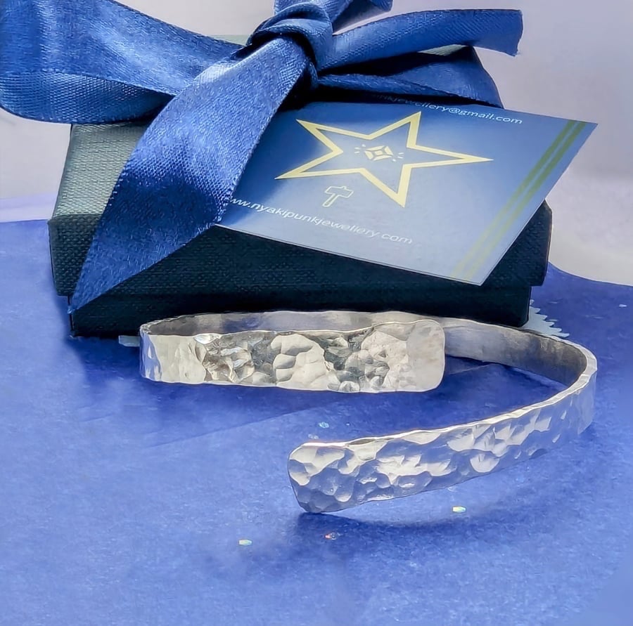 HANDMADE Recycled Sterling Silver Textured Wrap Bangle