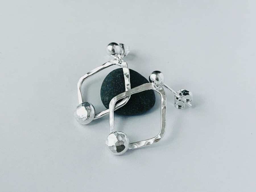 STERLING SILVER Drop Earrings, Handmade Urban Design