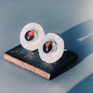 Sterling Silver Garnet Textured Stud Earrings, Handmade Urban WEDDING