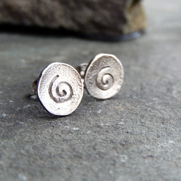 Recycled Sterling Silver Spiral Design Stud Earrings