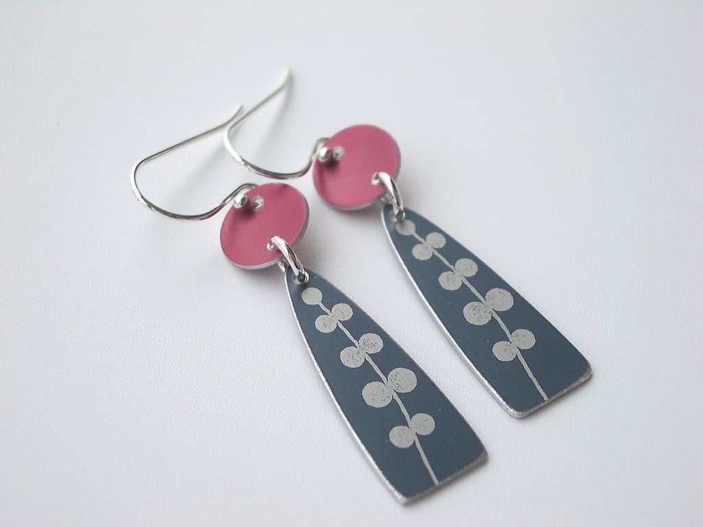Red and grey seedhead earrings 