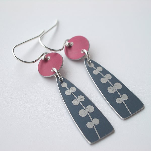 Red and grey seedhead earrings 