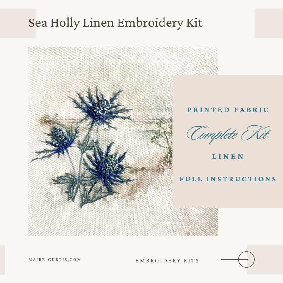 Linen Sea Holly Embroidery Kit