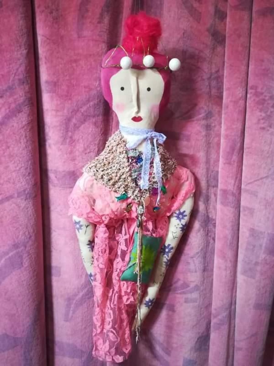 Fortune teller art doll, wall hanging, tarot card, tarot reader, OOAK 