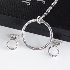 large Reva circle necklace with earrings sterling silver Jewellery set 