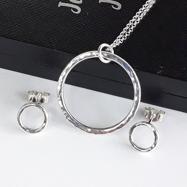 large Reva circle necklace with earrings sterling silver Jewellery set 