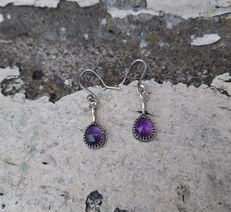 Amethyst Rose Cut Earrings in Sterling Silver