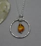Silver amber hoop pendant - gemstone - recycled sterling silver
